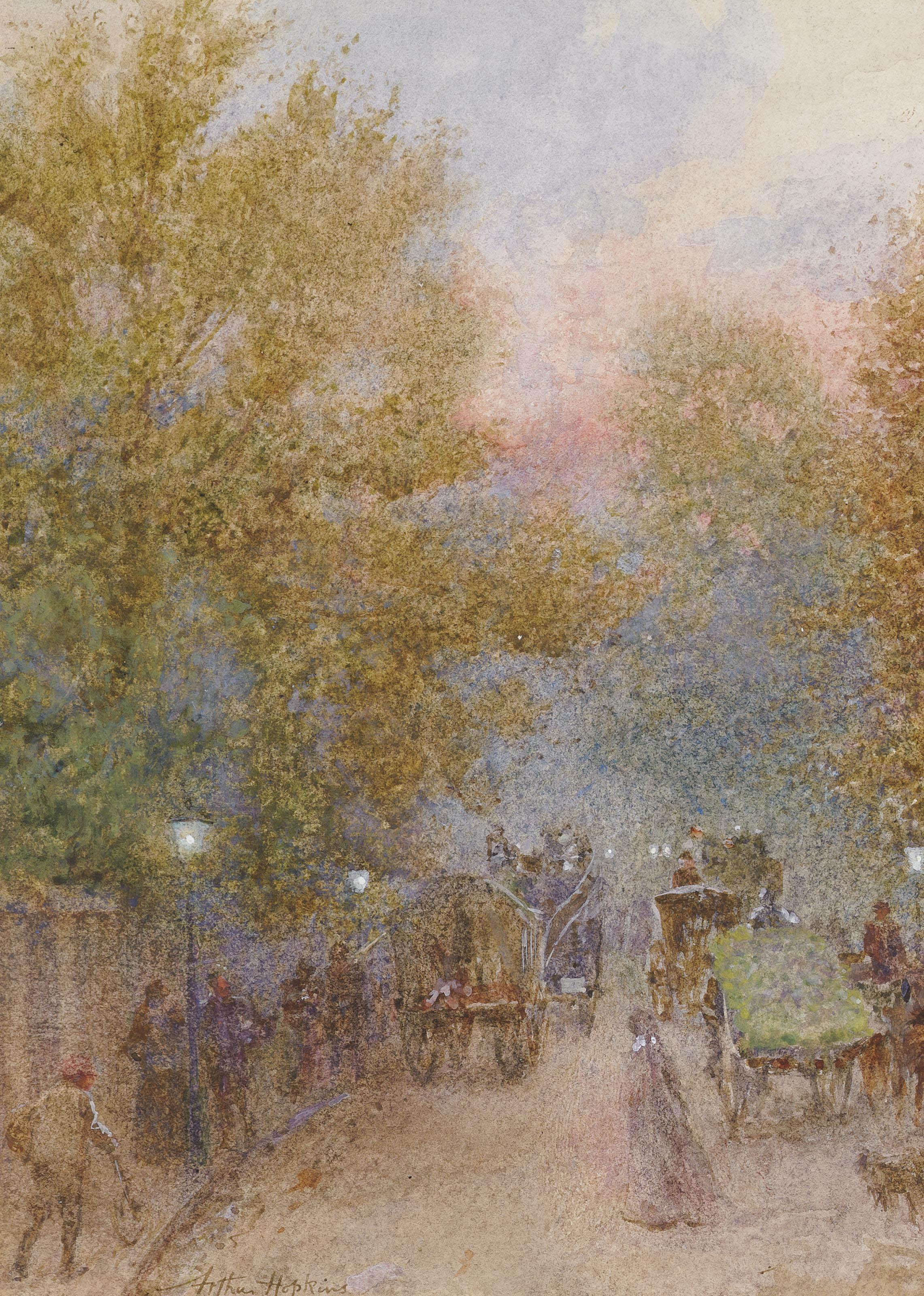 Arthur Hopkins, R.W.S. - An autumn evening on the Marylebone Road