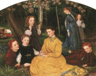 Arthur Hughes - A Birthday Picnic - Portraits of the children of William and Anne Pattinson of Felling, near Gateshead