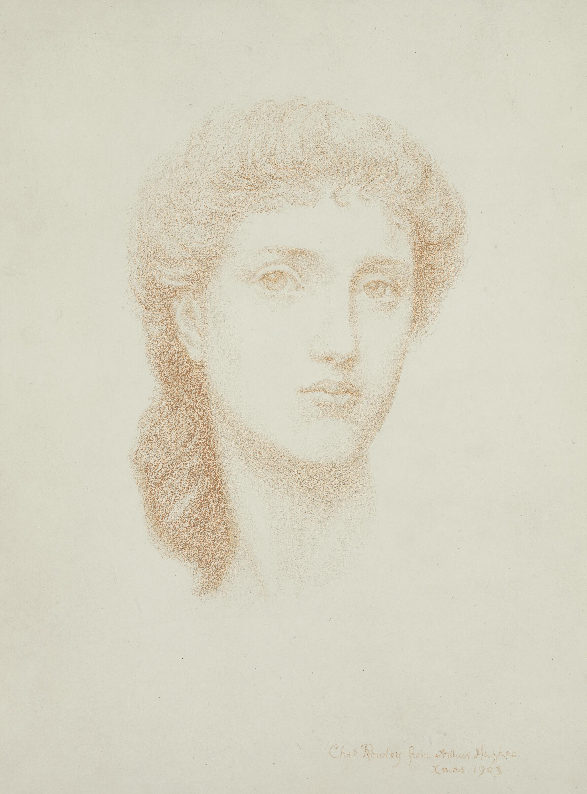 Arthur Hughes - Head study of a girl, drawn for Charles Rowley