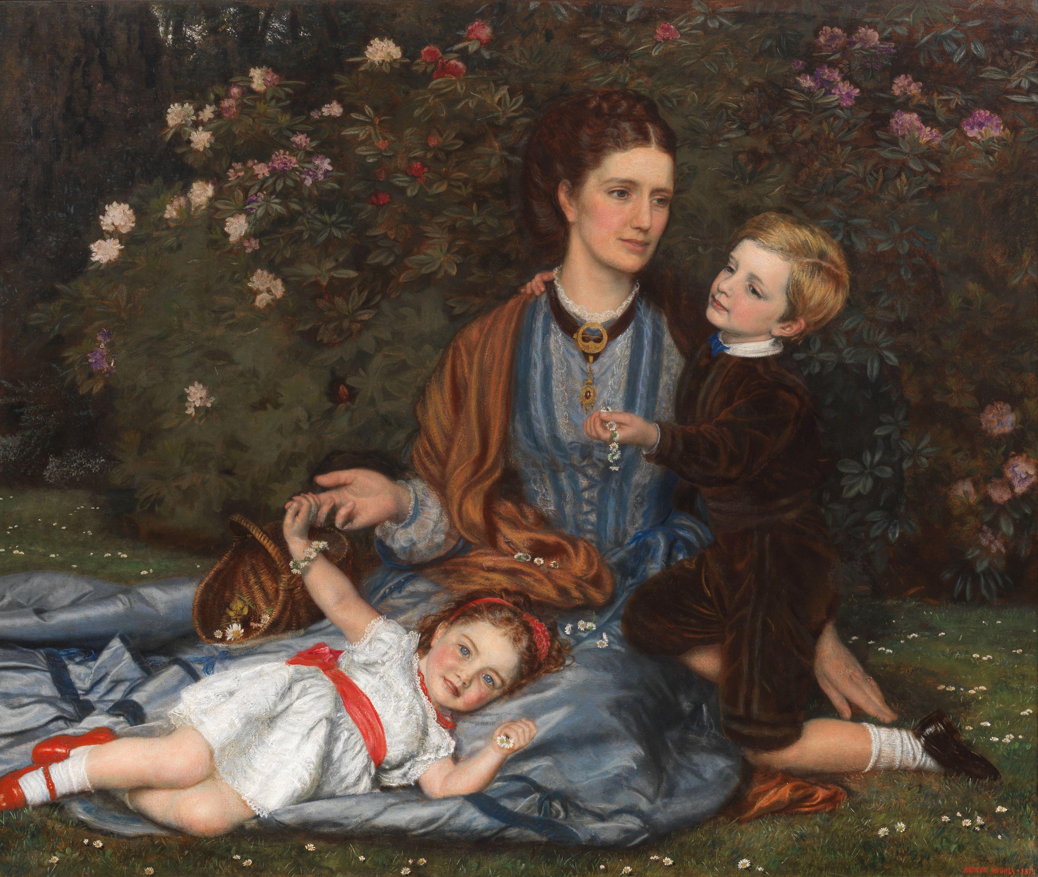 Arthur Hughes - Portrait of Mrs Waring Finch and two of her children