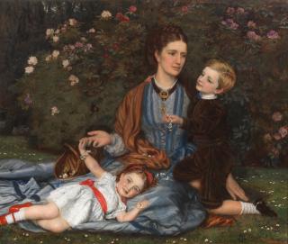Arthur Hughes - Portrait of Mrs Waring Finch and two of her children