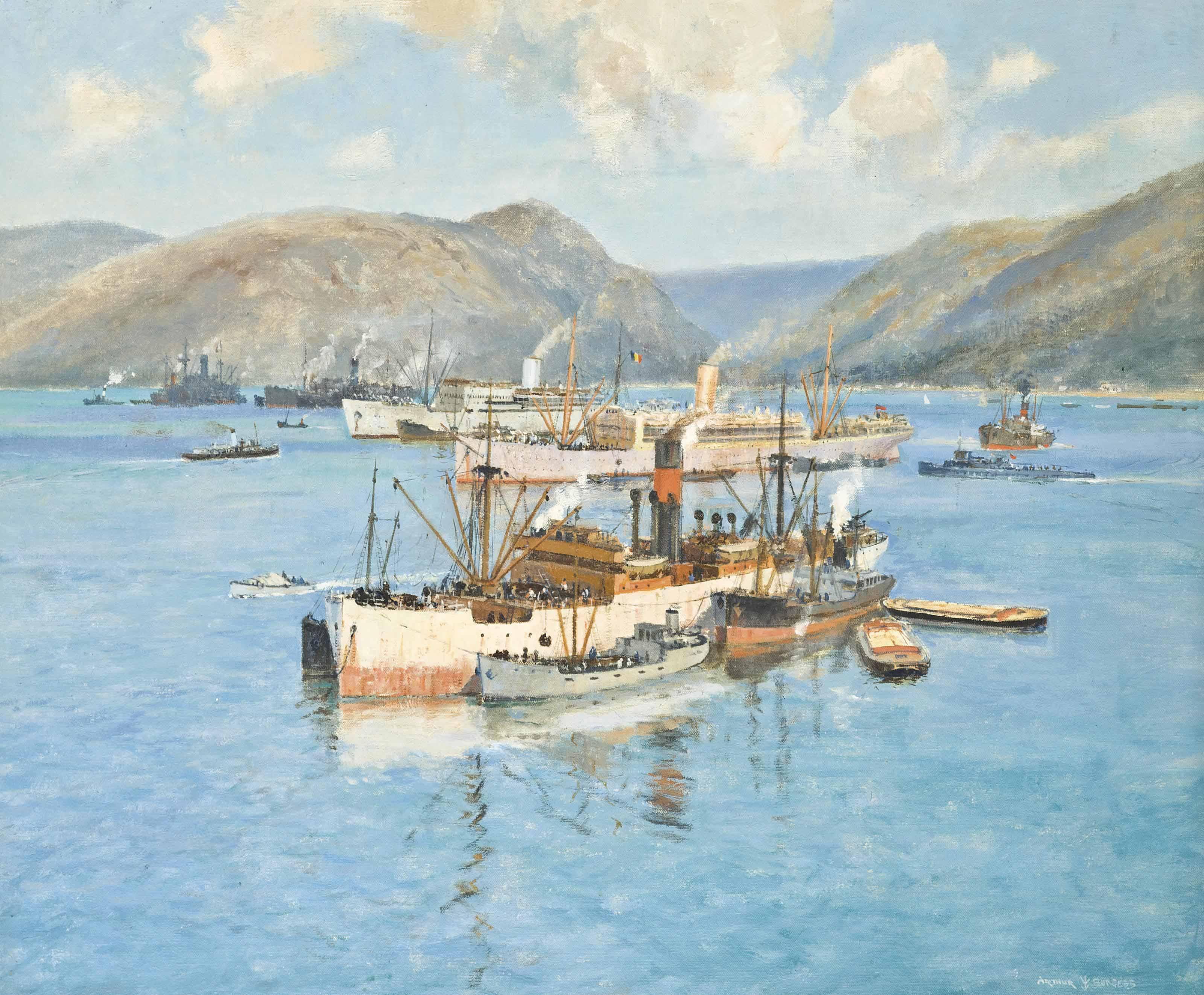 Arthur James Wetherall Burgess, R.I., R.O.I., V.P. - Ships Lying In  The Clyde Anchorage Emergency Port At Holy Loch