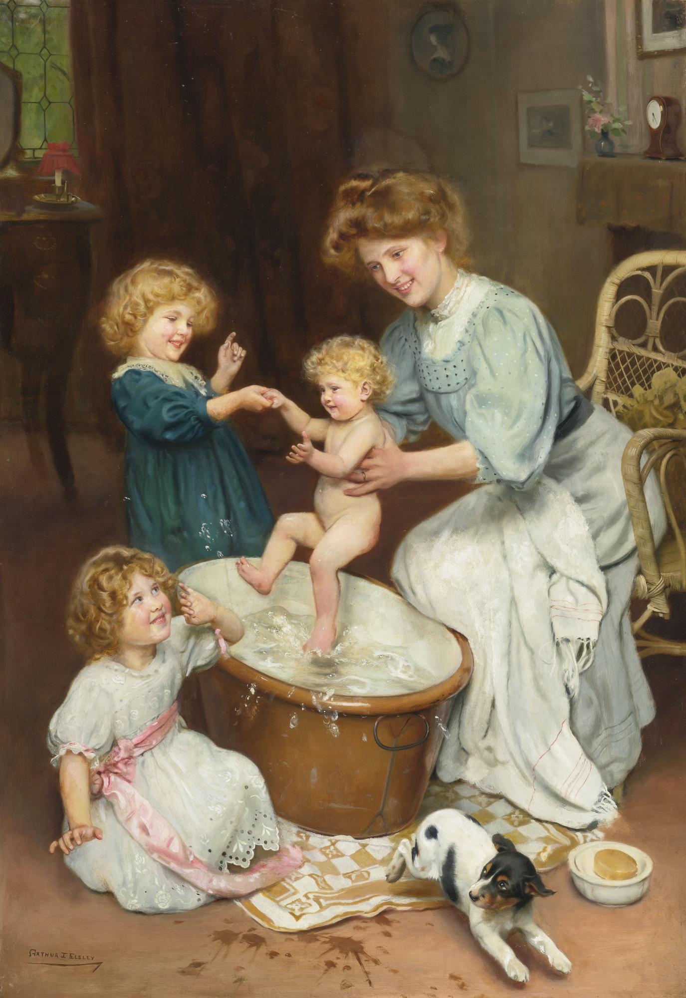Arthur John Elsley - British Baby\'S Bath Time