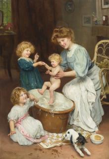 Arthur John Elsley - British Baby\'S Bath Time