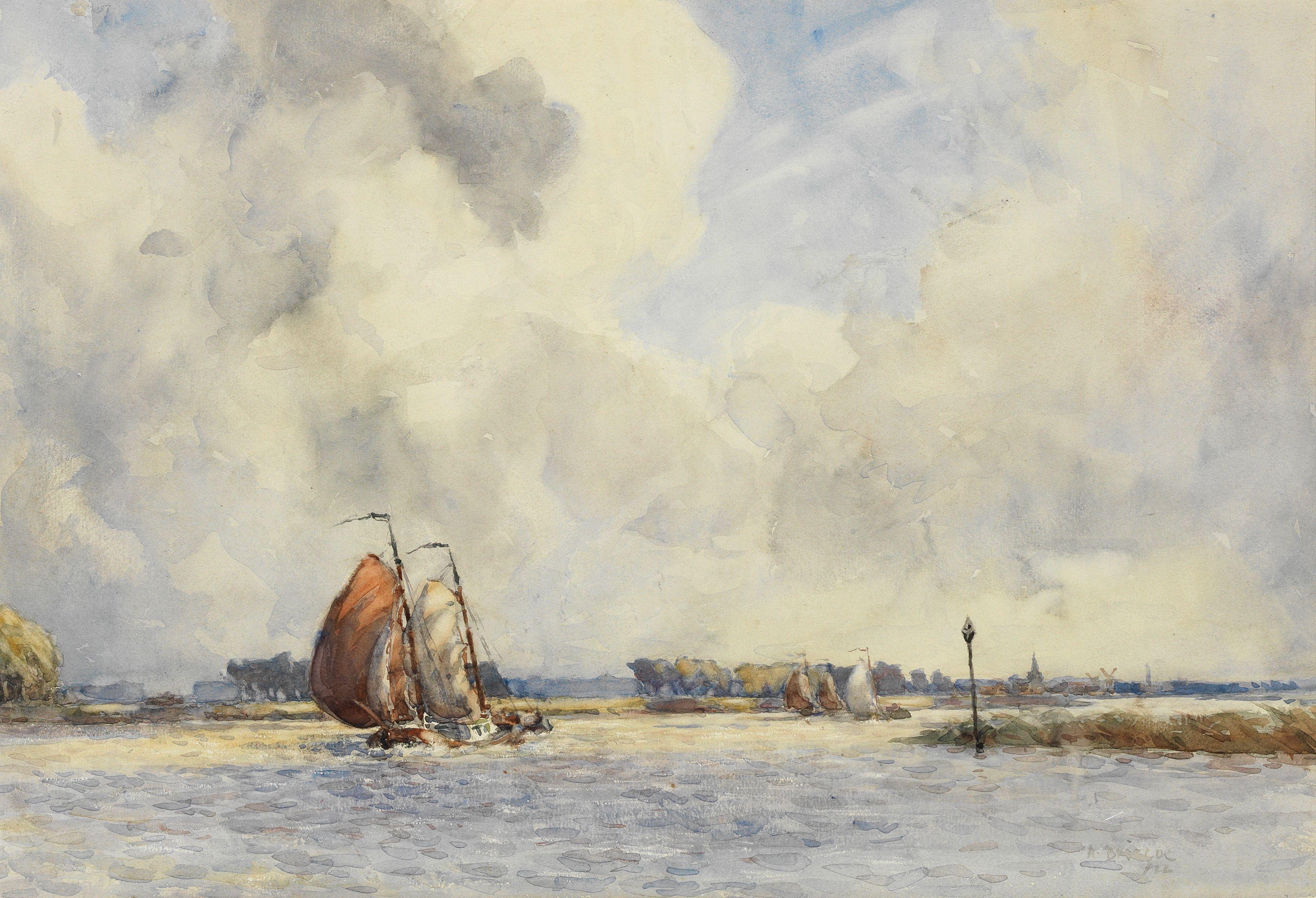 Arthur John Trevor Briscoe - Sailing barges in a stiff breeze