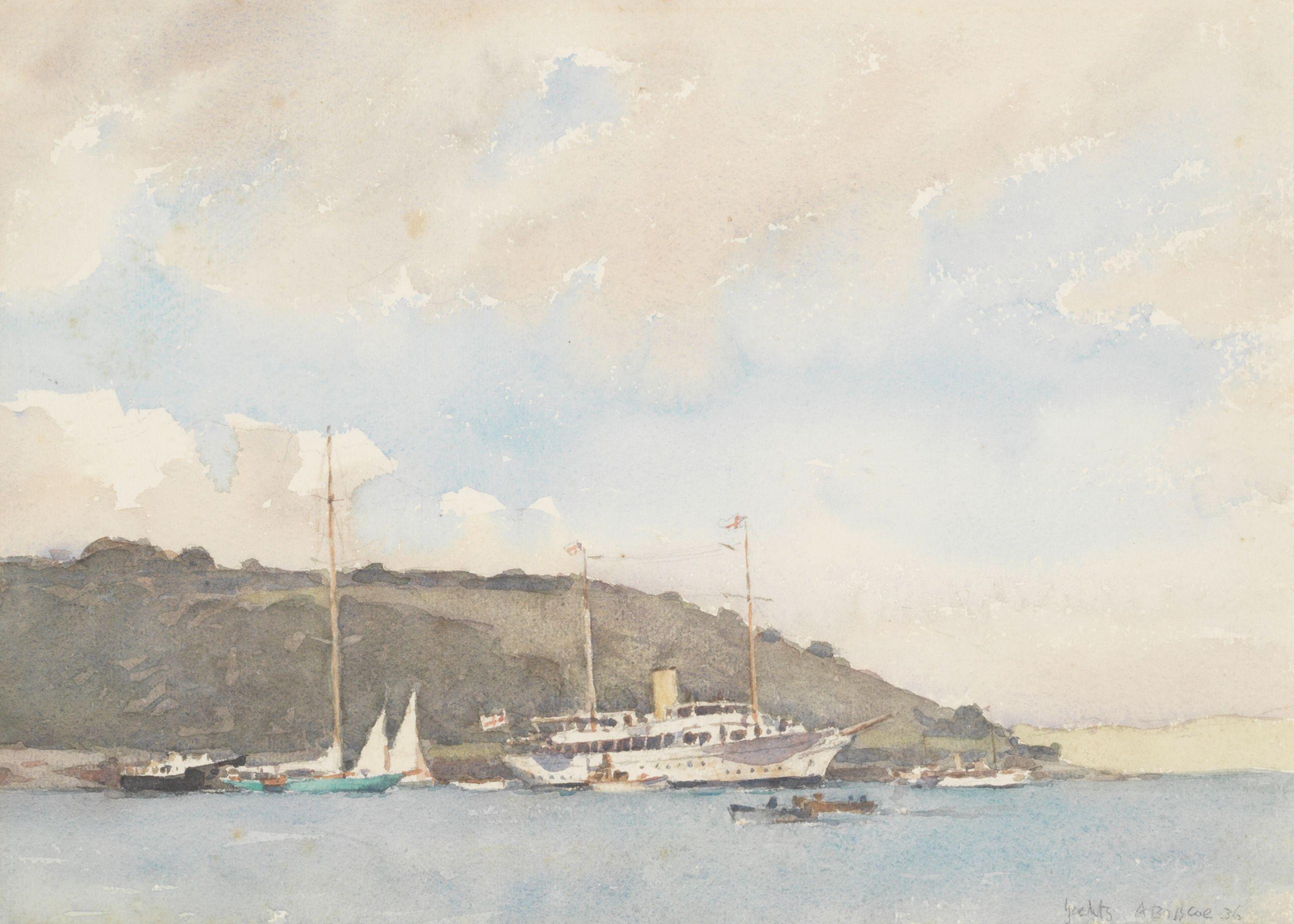 Arthur John Trevor Briscoe - Yachts off a headland