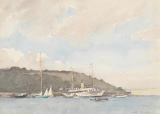 Arthur John Trevor Briscoe - Yachts off a headland