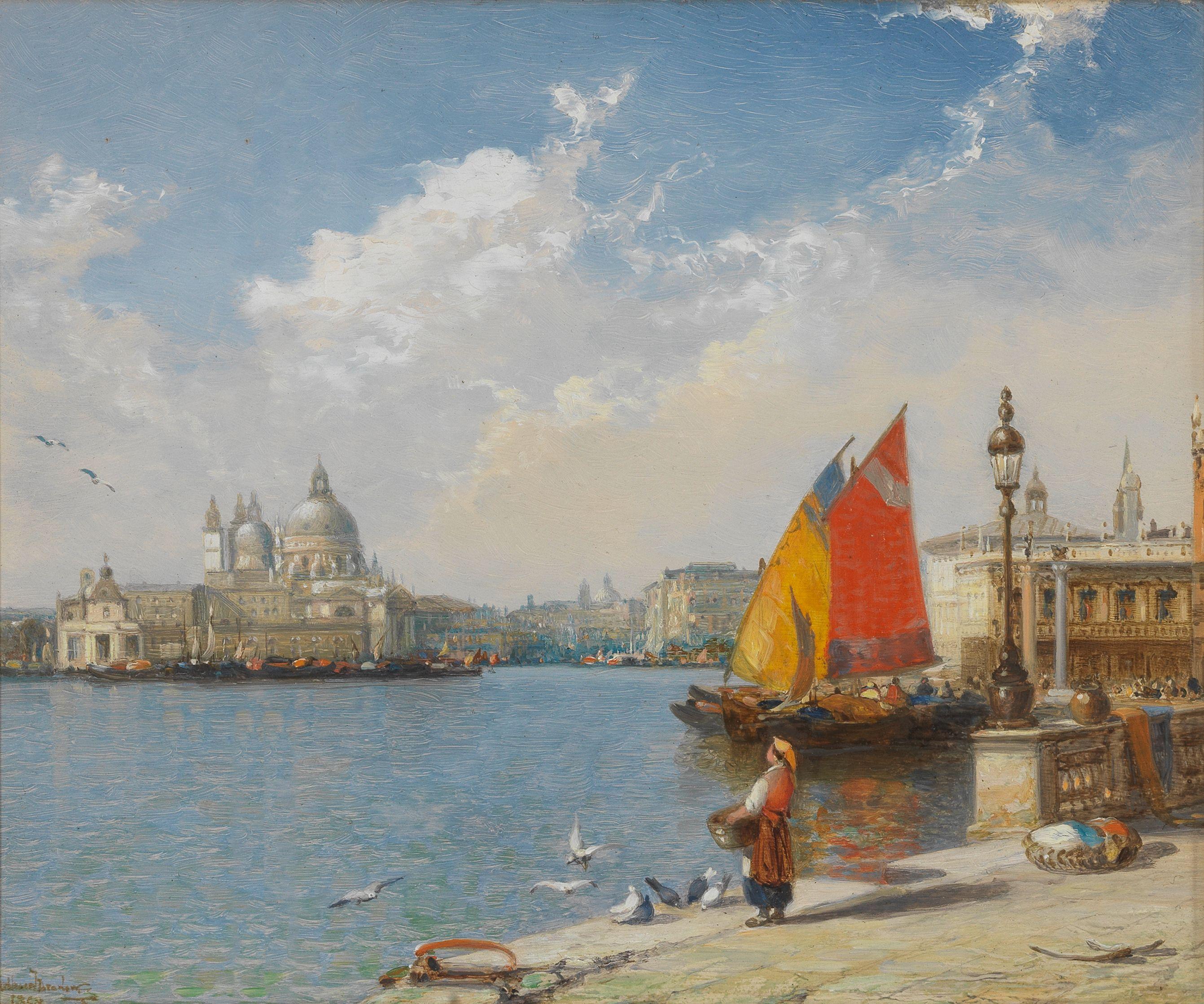Arthur Joseph Meadows - \'Feeding the pigeons - Venice\'