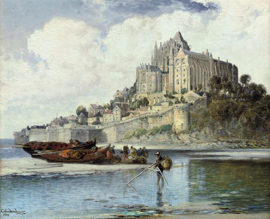 Arthur Joseph Meadows - Fishermen sorting their catch on the beach below Mont. St. Michel, Normandy