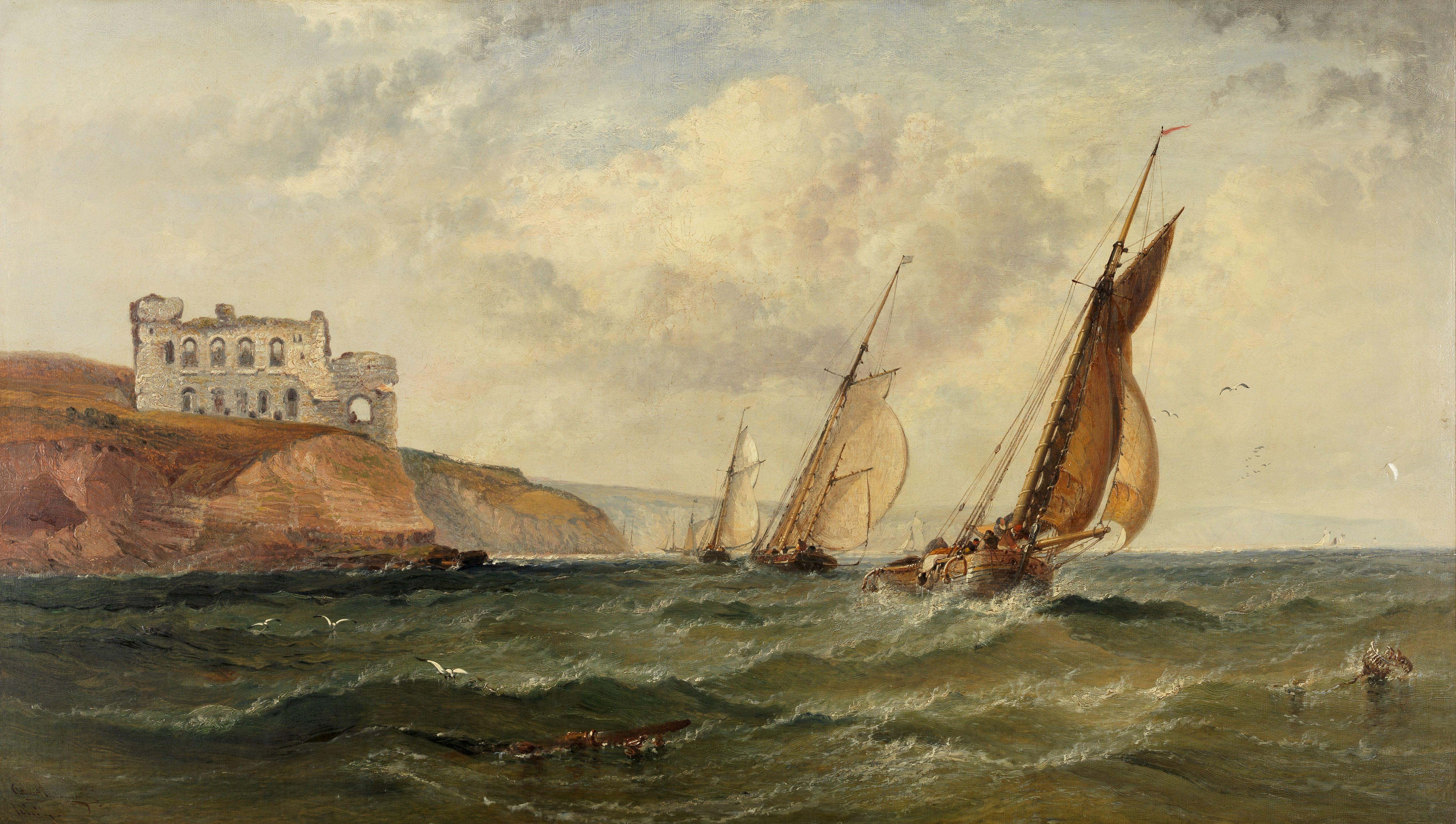 Arthur Joseph Meadows - Fishing boats off the ruins of Sandesfoot Castle, Weymouth