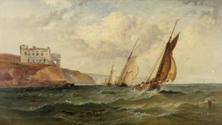 Arthur Joseph Meadows - Fishing boats off the ruins of Sandesfoot Castle, Weymouth