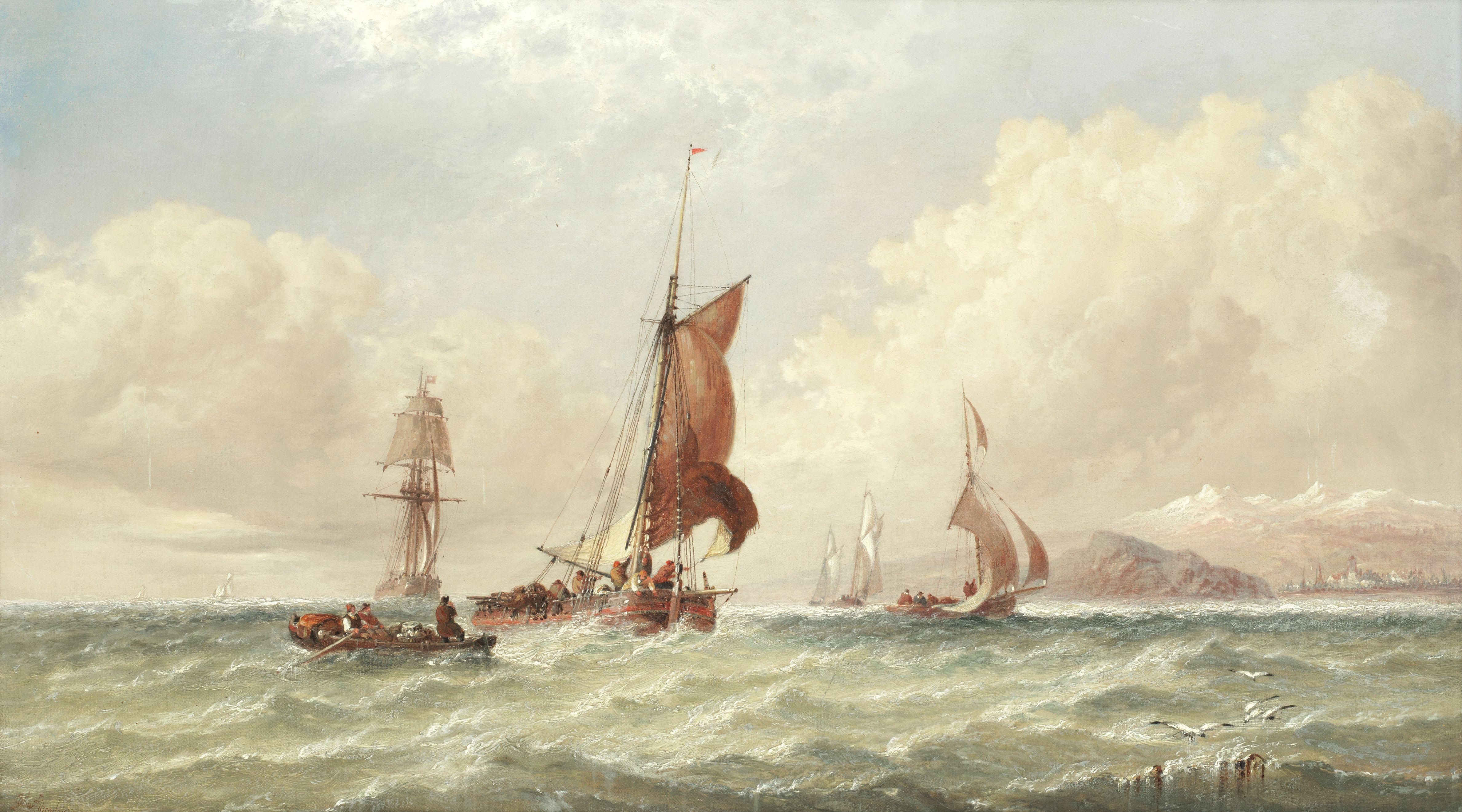 Arthur Joseph Meadows - Mixed craft off a mountainous coast