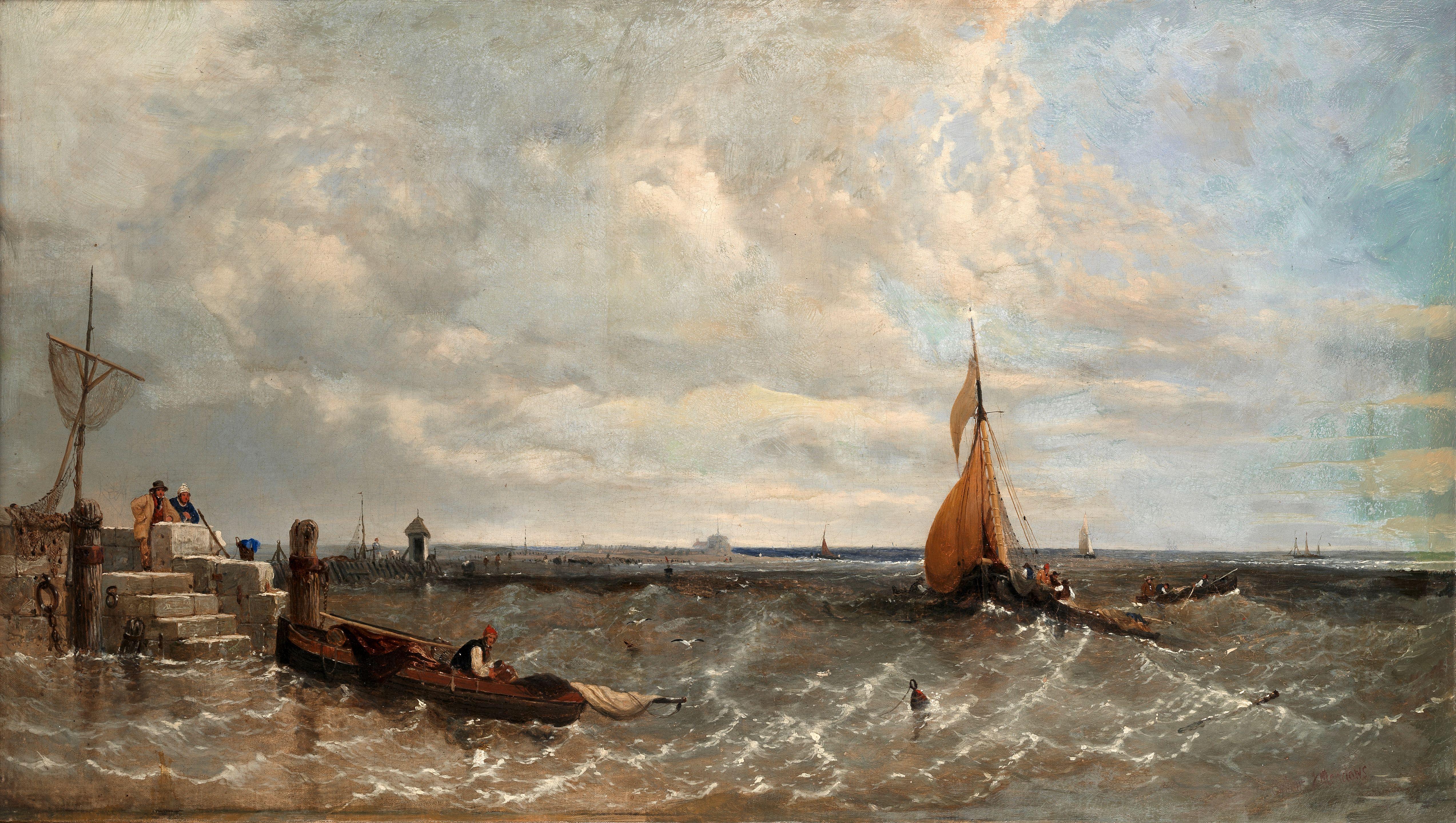 Arthur Joseph Meadows - Shipping off a harbour wall