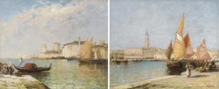 Arthur Joseph Meadows - The Doge\'s Palace and Campanile, Venice; San Rialto, Venice