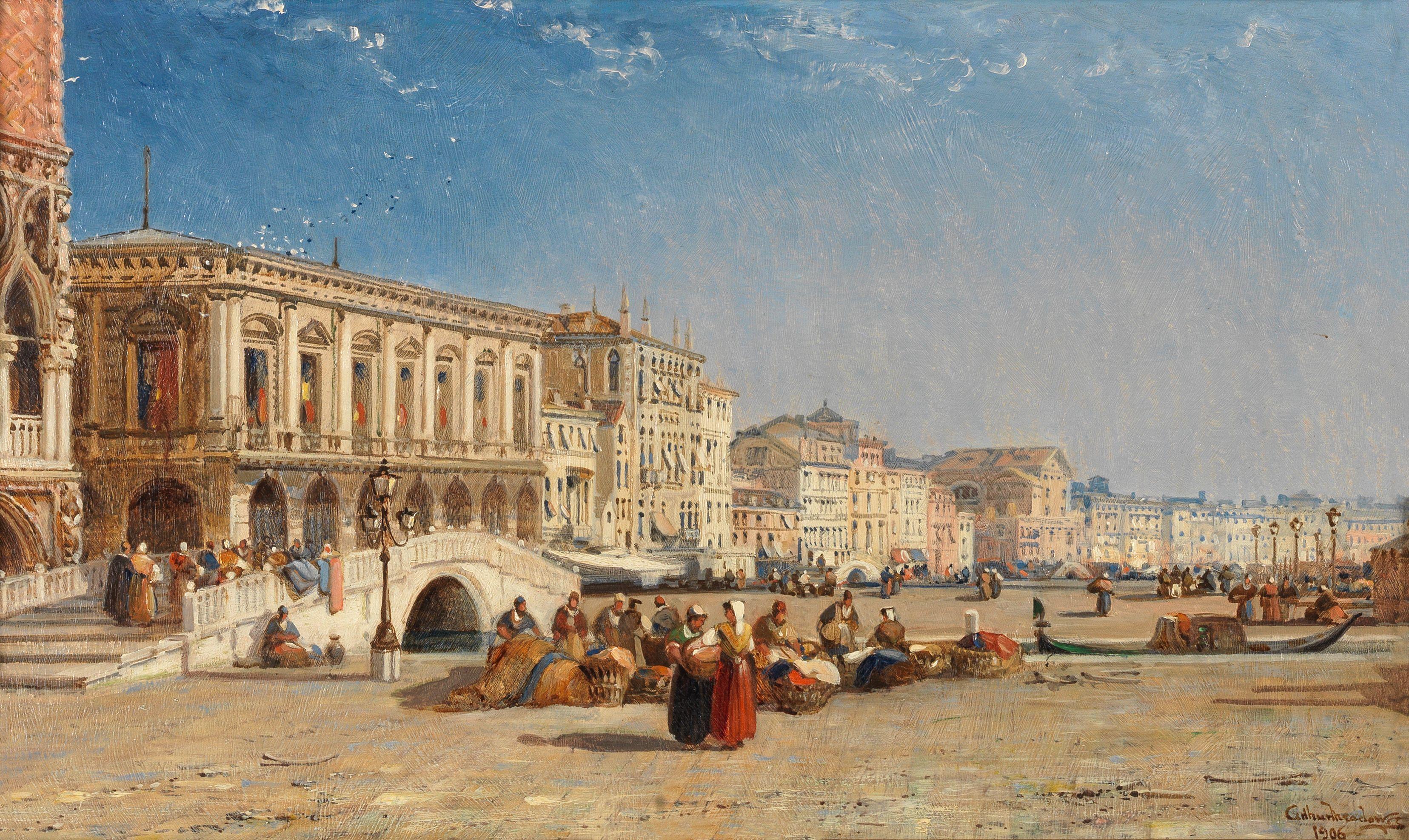 Arthur Joseph Meadows - \'The riva degli Schiavona, Venice\'