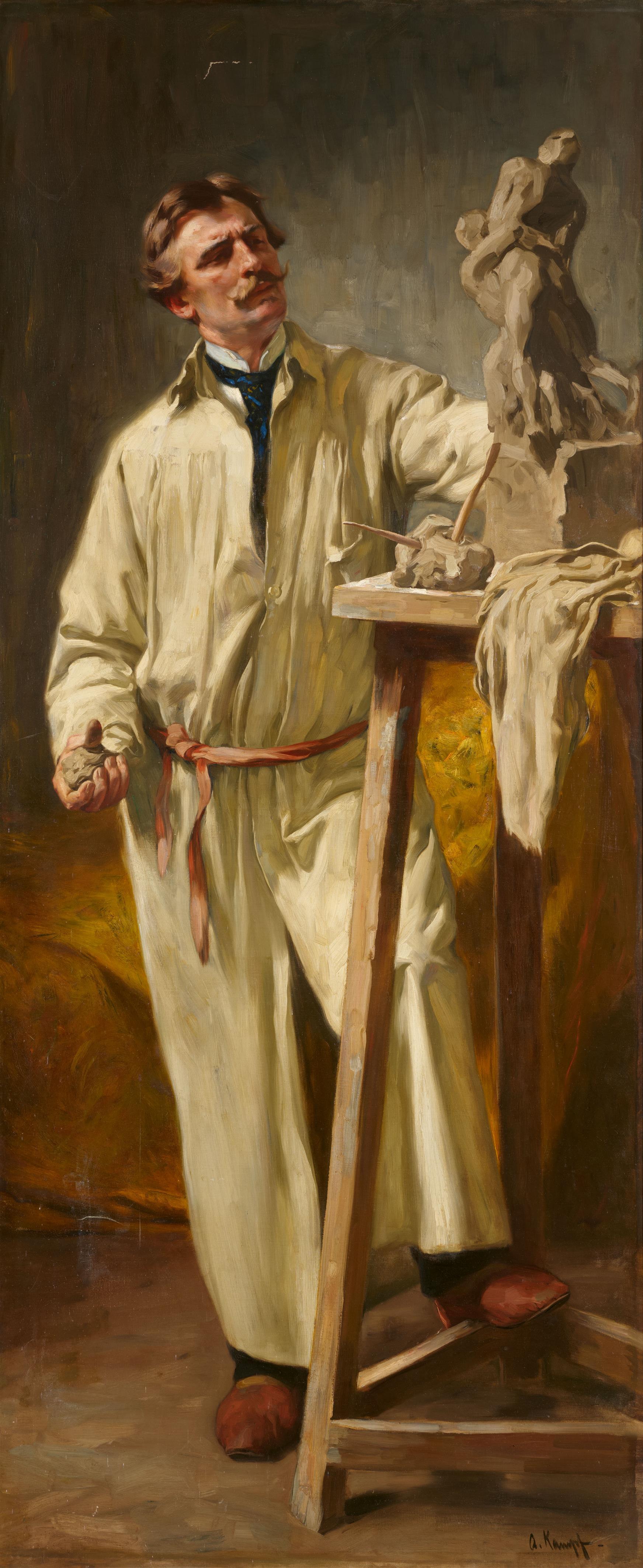 Arthur Kampf - Bildhauer mit Tonbozzetto (Selbstportrait?)