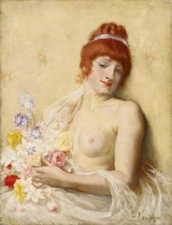 Arthur Kampf - Bildnis einer Dame mit Blumen
