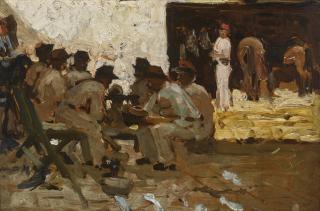 Arthur Melville, A.R.S.A., R.S.W. A.R.S. - Stable Boy With Fez, Soldiers Seated, Morocco