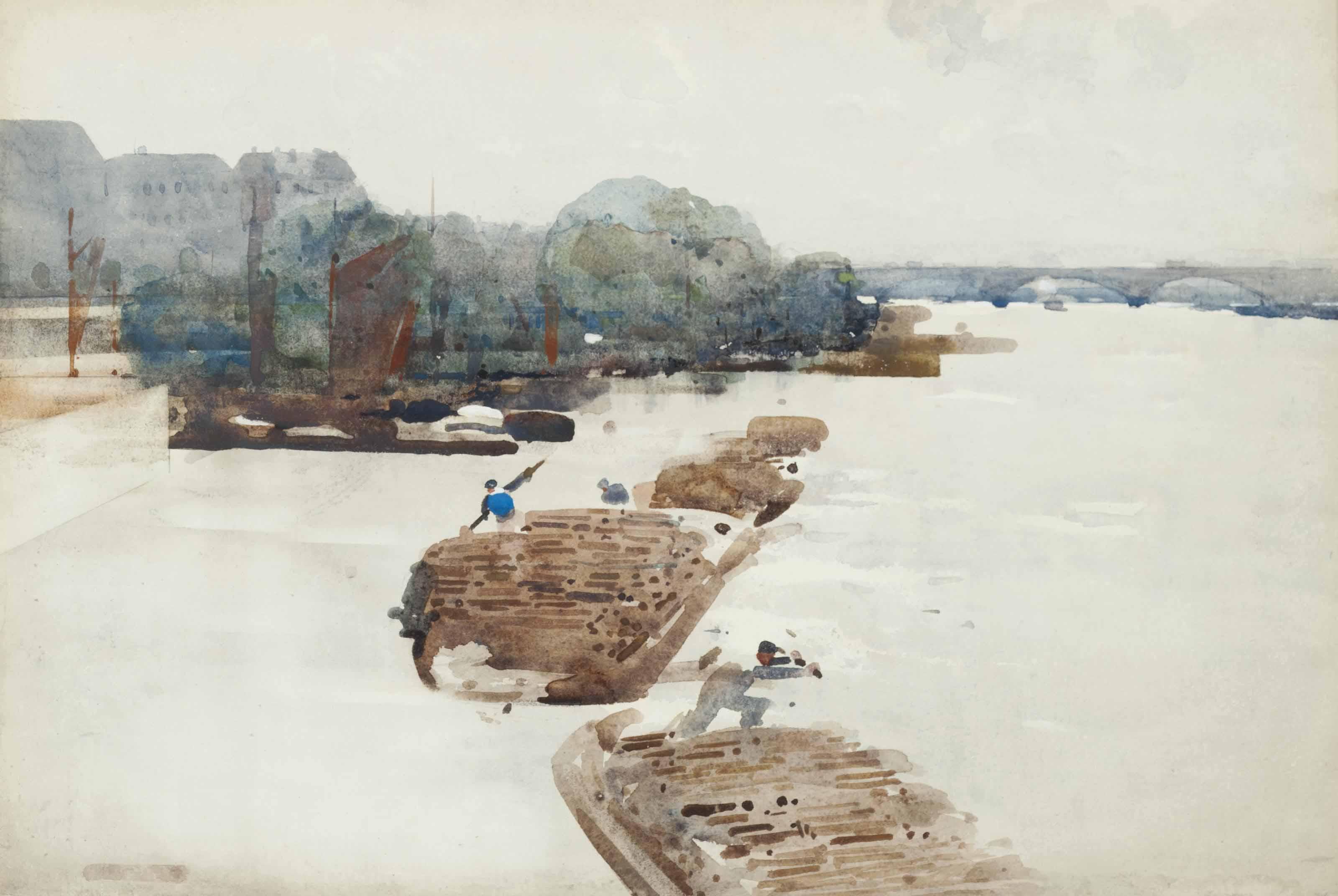 Arthur Melville, A.R.S.A., R.S.W., R.W.S. - Barges on the Seine