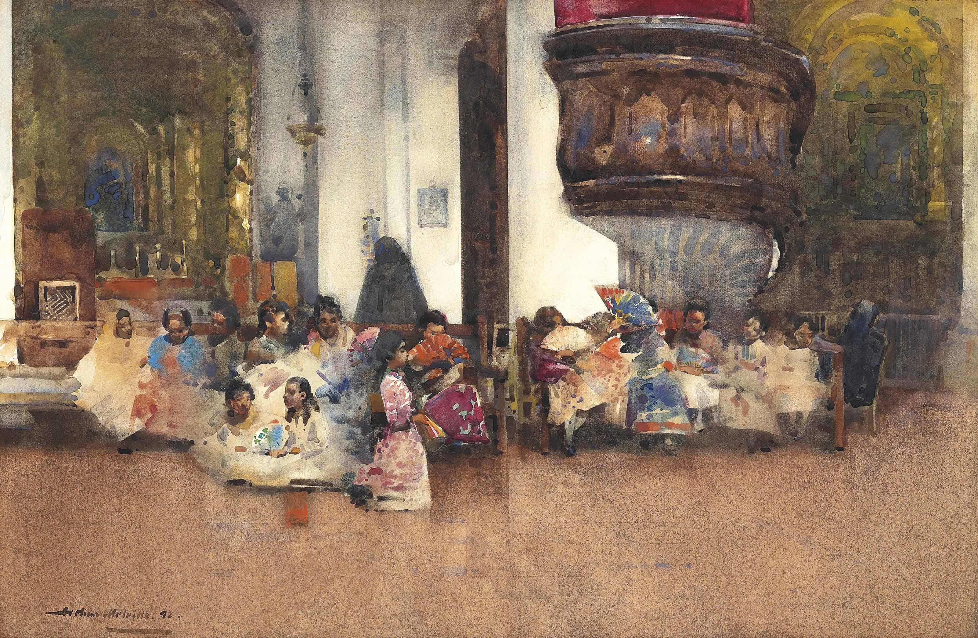 Arthur Melville, R.W.S., A.R.S.A., R.S.W. - An Interior of Seville Cathedral, Vespers