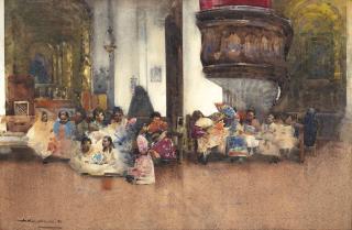 Arthur Melville, R.W.S., A.R.S.A., R.S.W. - An Interior of Seville Cathedral, Vespers