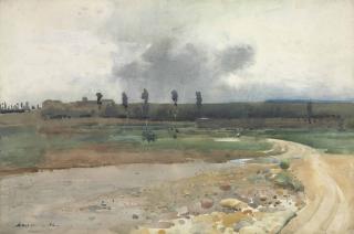 Arthur Melville, R.W.S. - The Bed Of A Stream With A Farm Beyond, Spain