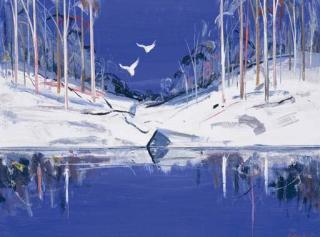 Arthur Merric Bloomfield Boyd - Riverbank With Reflections And Cockatoos