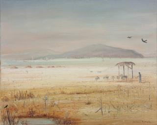 Arthur Merric Bloomfield Boyd - Sheep Grazing By A Waterhole In The Wimmera