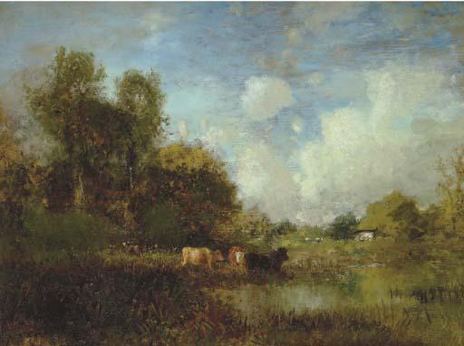 Arthur Parton - Cows grazing near a stream
