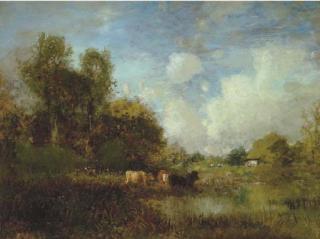 Arthur Parton - Cows grazing near a stream