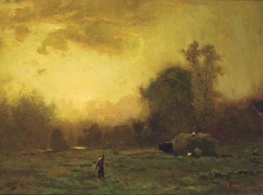 Arthur Parton - Figures Harvesting At Dusk
