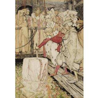 Arthur Rackham R.S.W. - Arthur Pulling Excalibur From The Stone