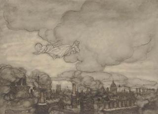 Arthur Rackham, R.W.S. - An Illustration To J.M. Barrie\'S \'Peter Pan In Kensington Gardens\': \'Away He Flew, Right Over The Houses To The Gardens\'