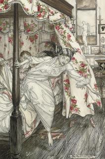 Arthur Rackham, R.W.S. - Venus and the Cat, an illustration from Aesop\'s Fables