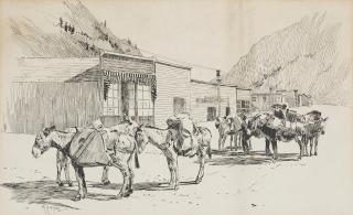 Arthur Rackham - Burros Outside a Building