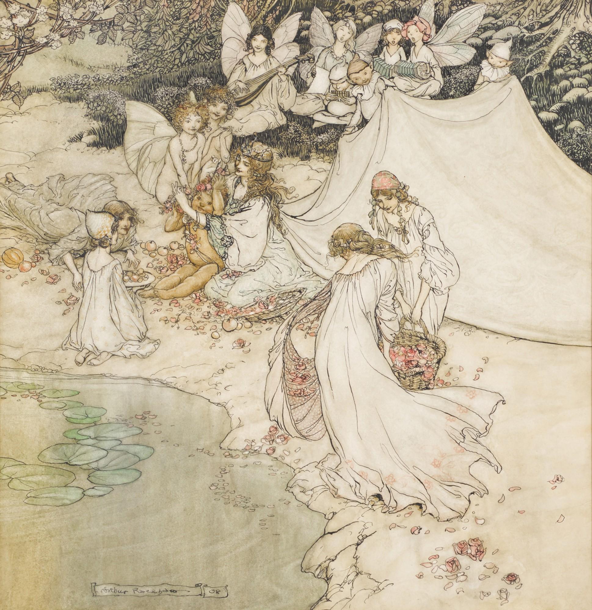 Arthur Rackham - Original illustration for A Midsummer Night\'s Dream (She never had so sweet a changeling), 1908