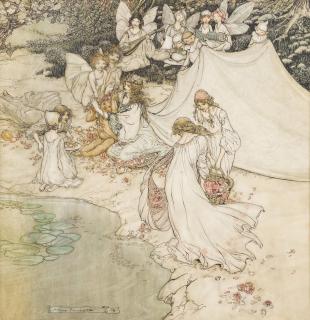 Arthur Rackham - Original illustration for A Midsummer Night\'s Dream (She never had so sweet a changeling), 1908