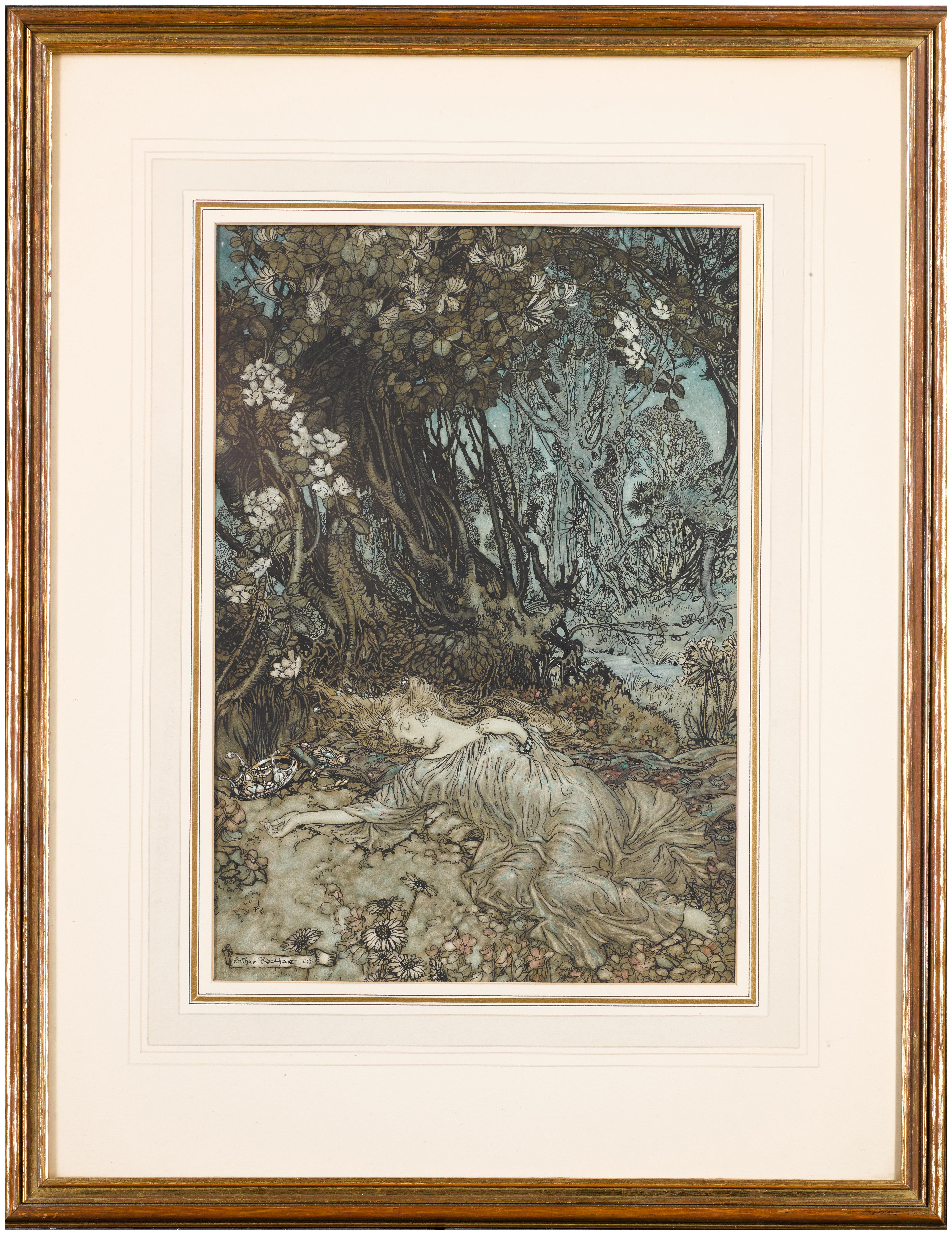 Arthur Rackham - Original illustration for A Midsummer Night\'s Dream (Titania lying asleep), 1908