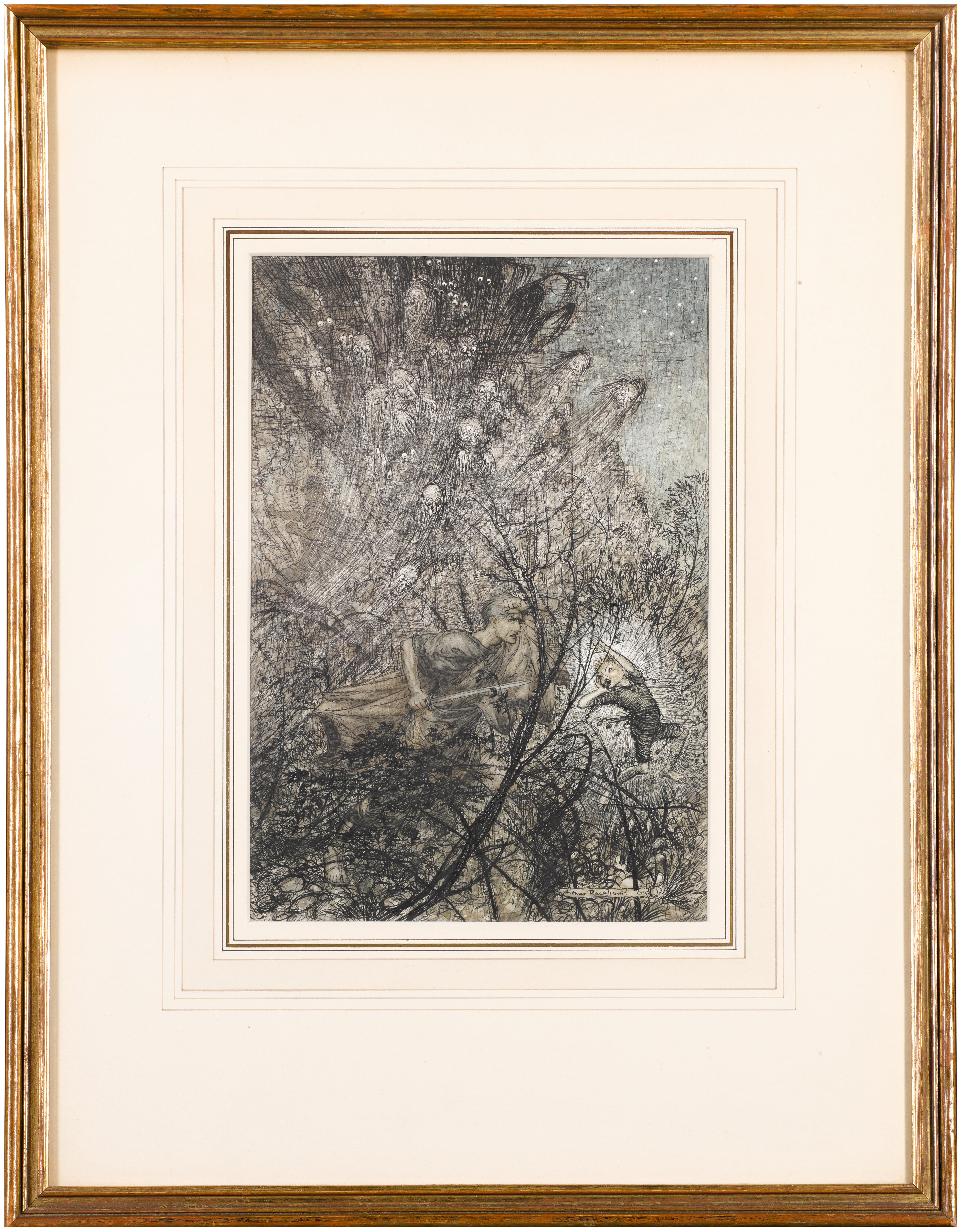 Arthur Rackham - Original illustration for A Midsummer Night\'s Dream (Up and down, up and down, Goblin), 1908