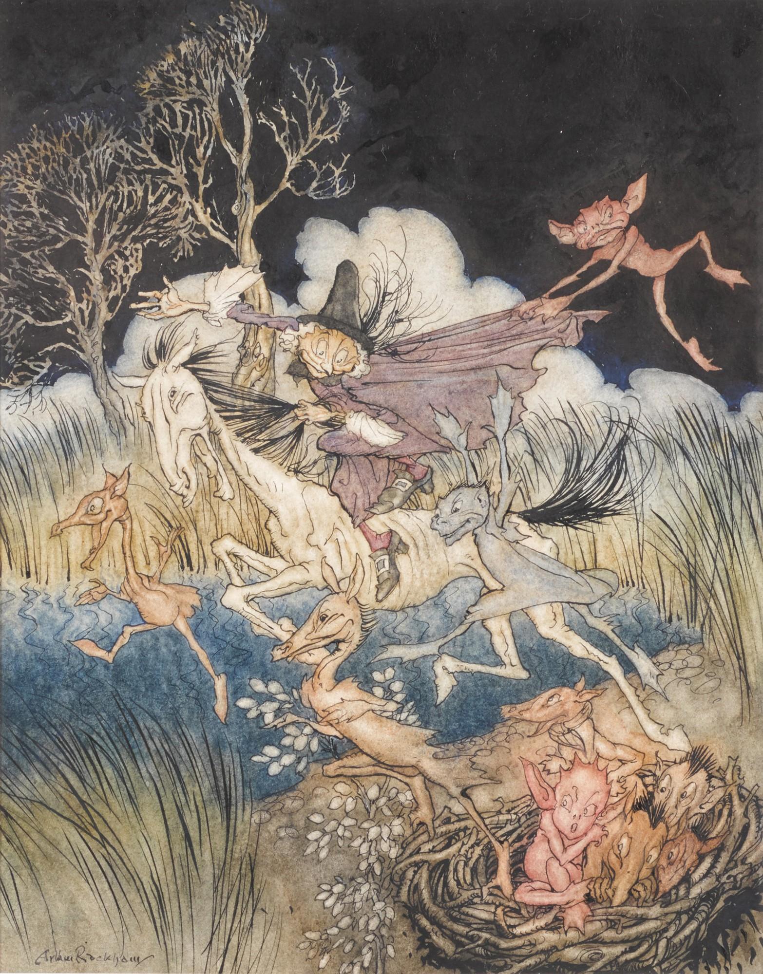 Arthur Rackham - Original illustration for The Legend of Sleepy Hollow (The nightmare, with her whole ninefold)