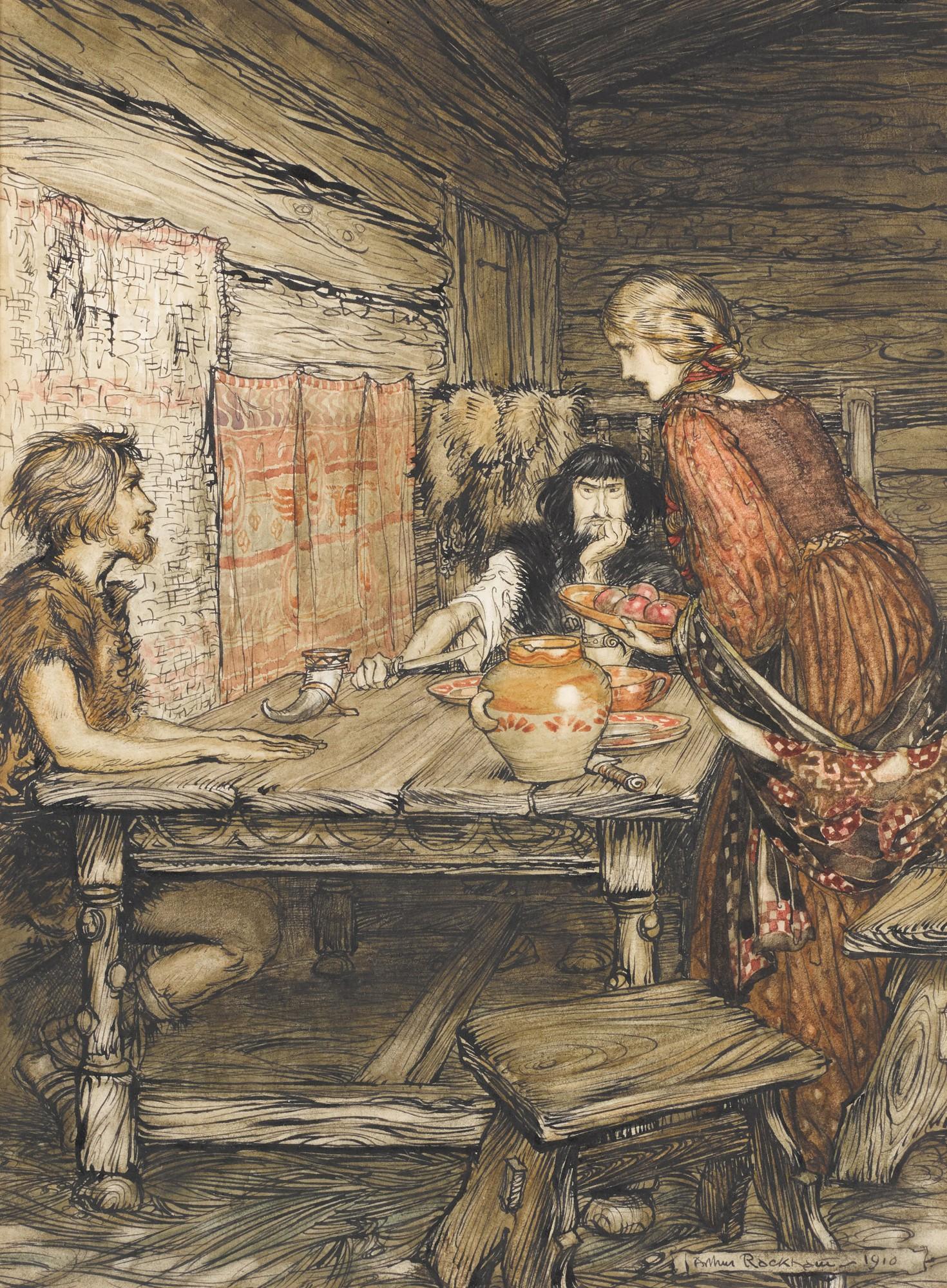 Arthur Rackham - Original illustration for The Rhinegold and the Valkirie (The likeness between Siegmund and Sieglinde)