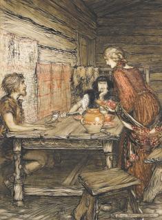 Arthur Rackham - Original illustration for The Rhinegold and the Valkirie (The likeness between Siegmund and Sieglinde)