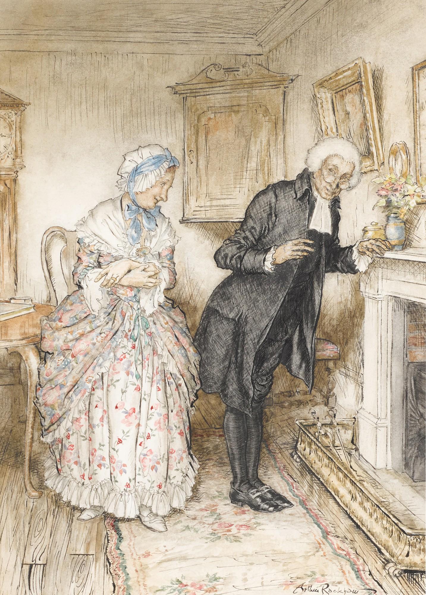 Arthur Rackham - Original illustration for The Vicar of Wakefield (An epitaph for my wife)