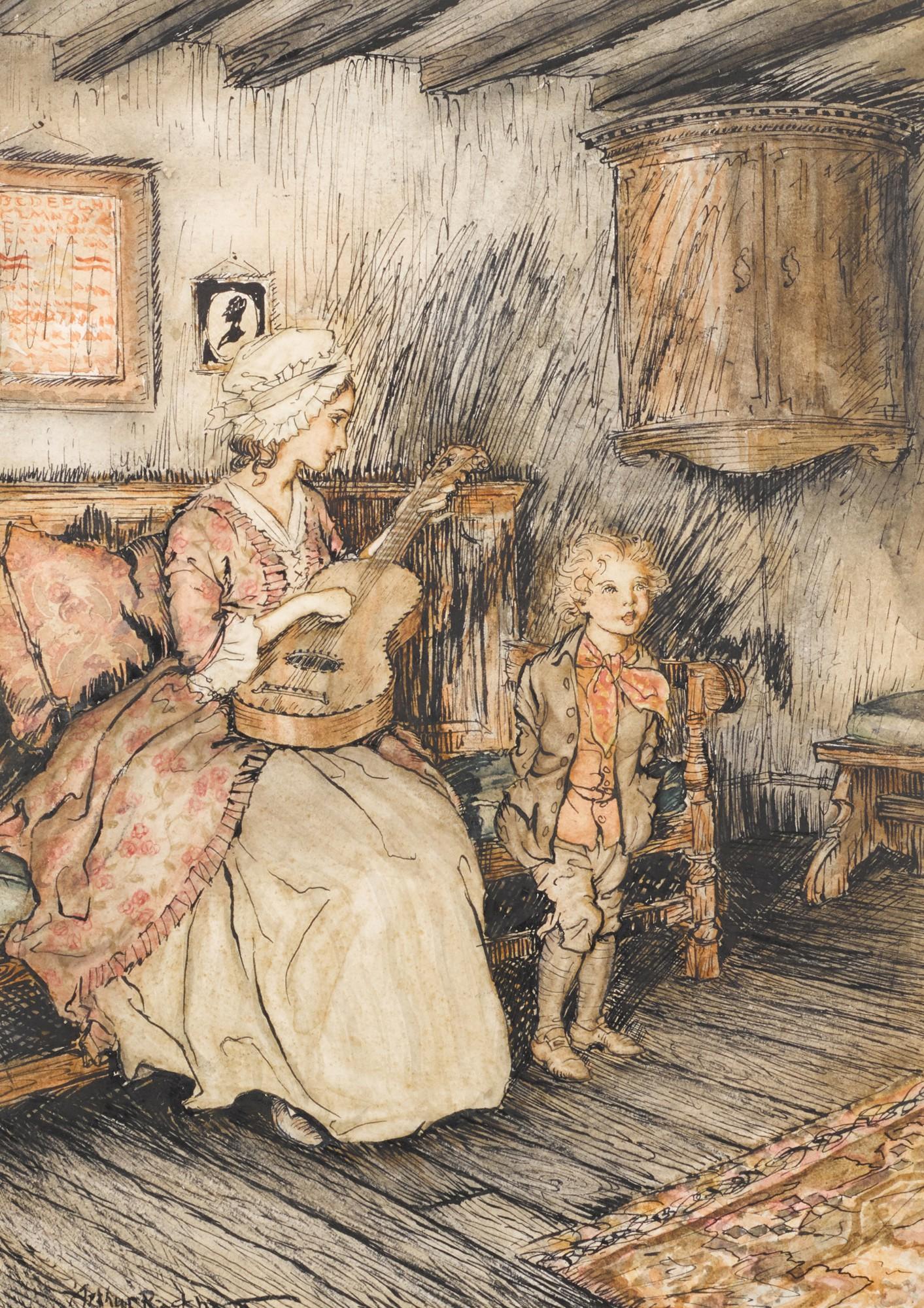 Arthur Rackham - Original illustration for The Vicar of Wakefield (Bill sings the \