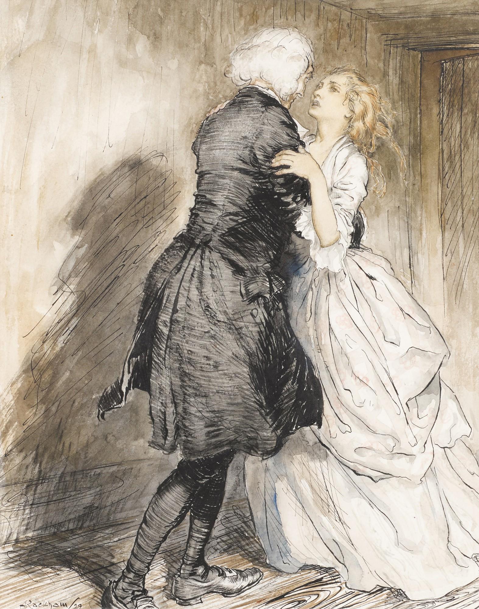 Arthur Rackham - Original illustration for The Vicar of Wakefield (I caught the dear forlorn wretch in my arms), 1929