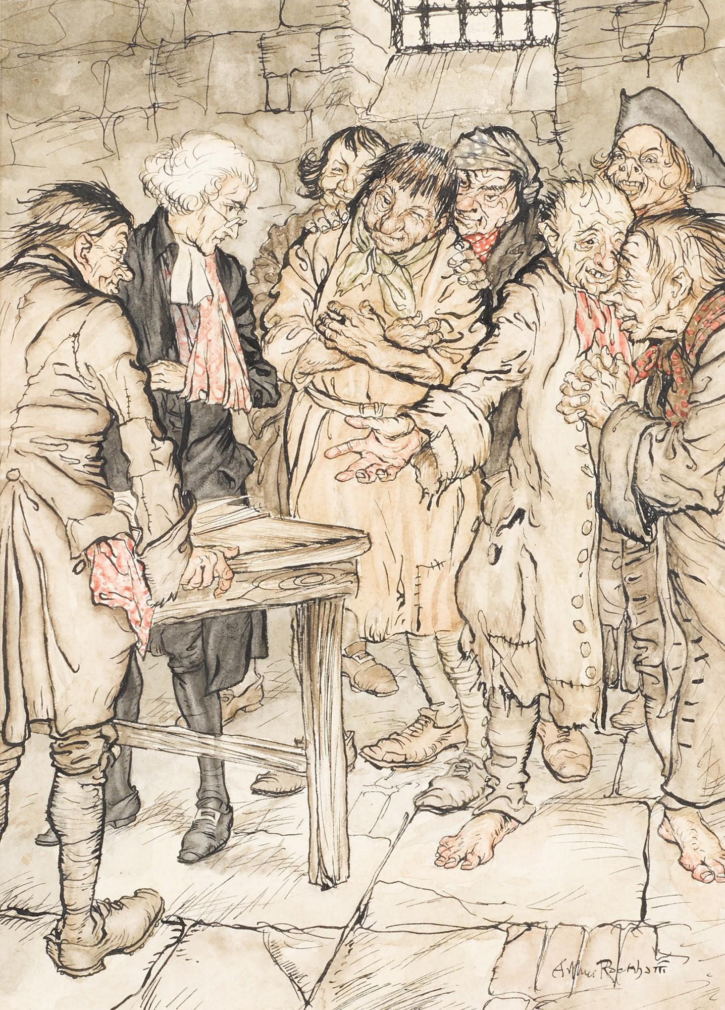 Arthur Rackham - Original illustration for The Vicar of Wakefield (I found the prisoners very merry)