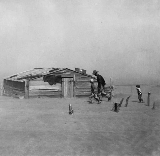 Arthur Rothstein - Farmer and sons walking in the face of a dust storm, Cimarron County, Oklahoma