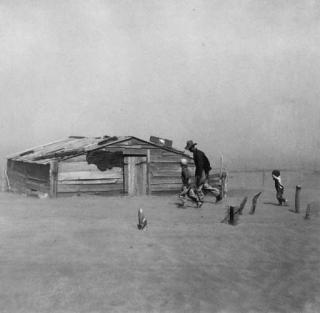 Arthur Rothstein - Farmer and sons walking in the face of a dust storm, Cimarron County, Oklahoma