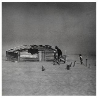 Arthur Rothstein - Two images of Farmer and Son Walking in Dust Storm, Cimaroon County, Oklahoma, 1936