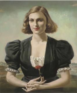 Arthur Royce Bradbury - A portrait of a woman holding a red carnation